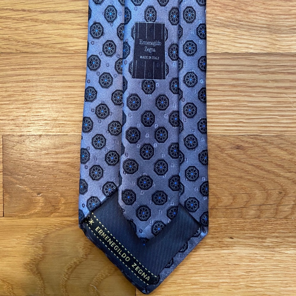 Ermenegildo Zegna Men’s Tie Gray Blue Geometric - Picture 3 of 6